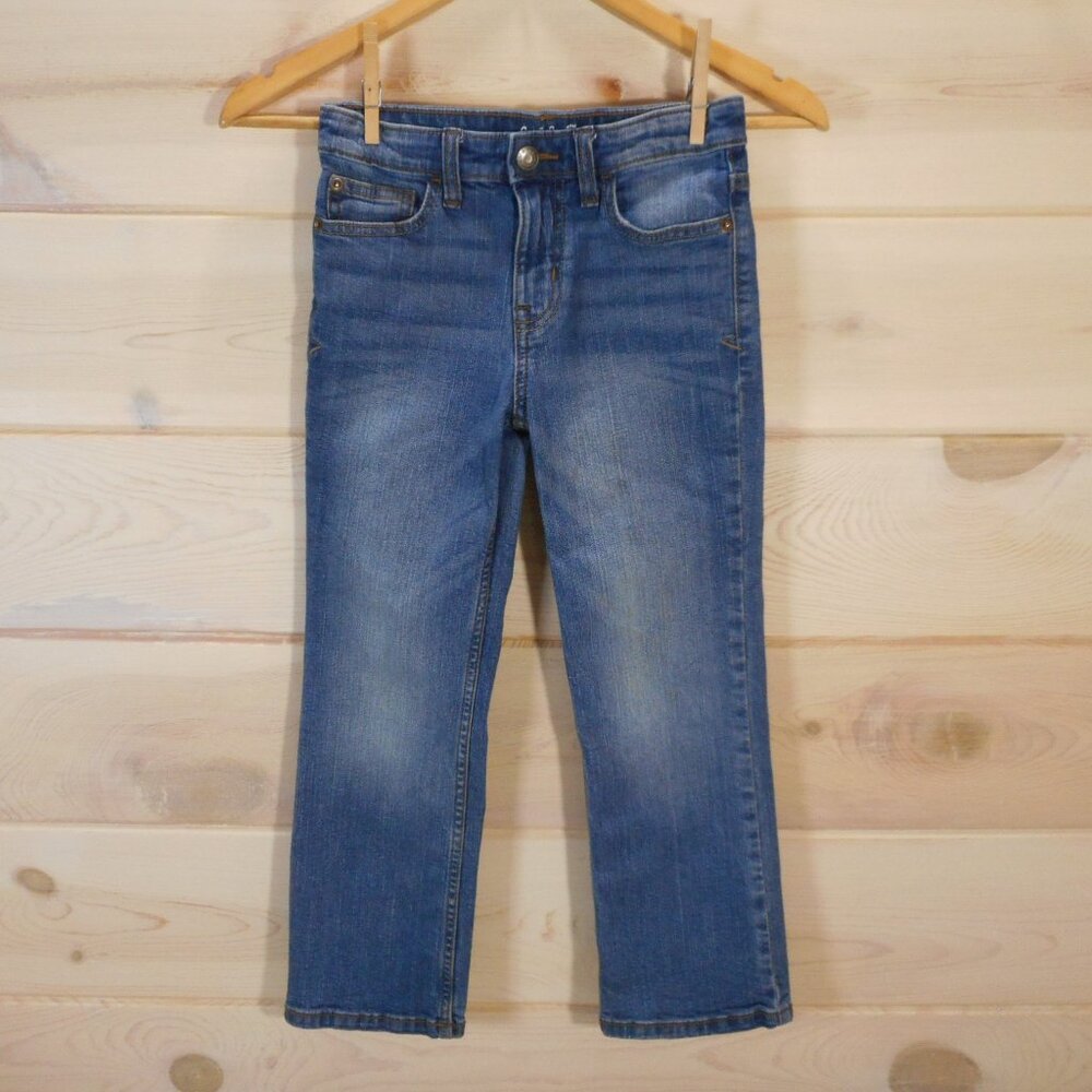 Cat & Jack Boys Size 7 Bootcut Jeans Adjustable Waistband Stretch Blue Denim
